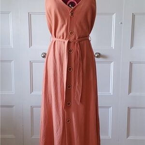 Chic Coral Button-Front Maxi Dress